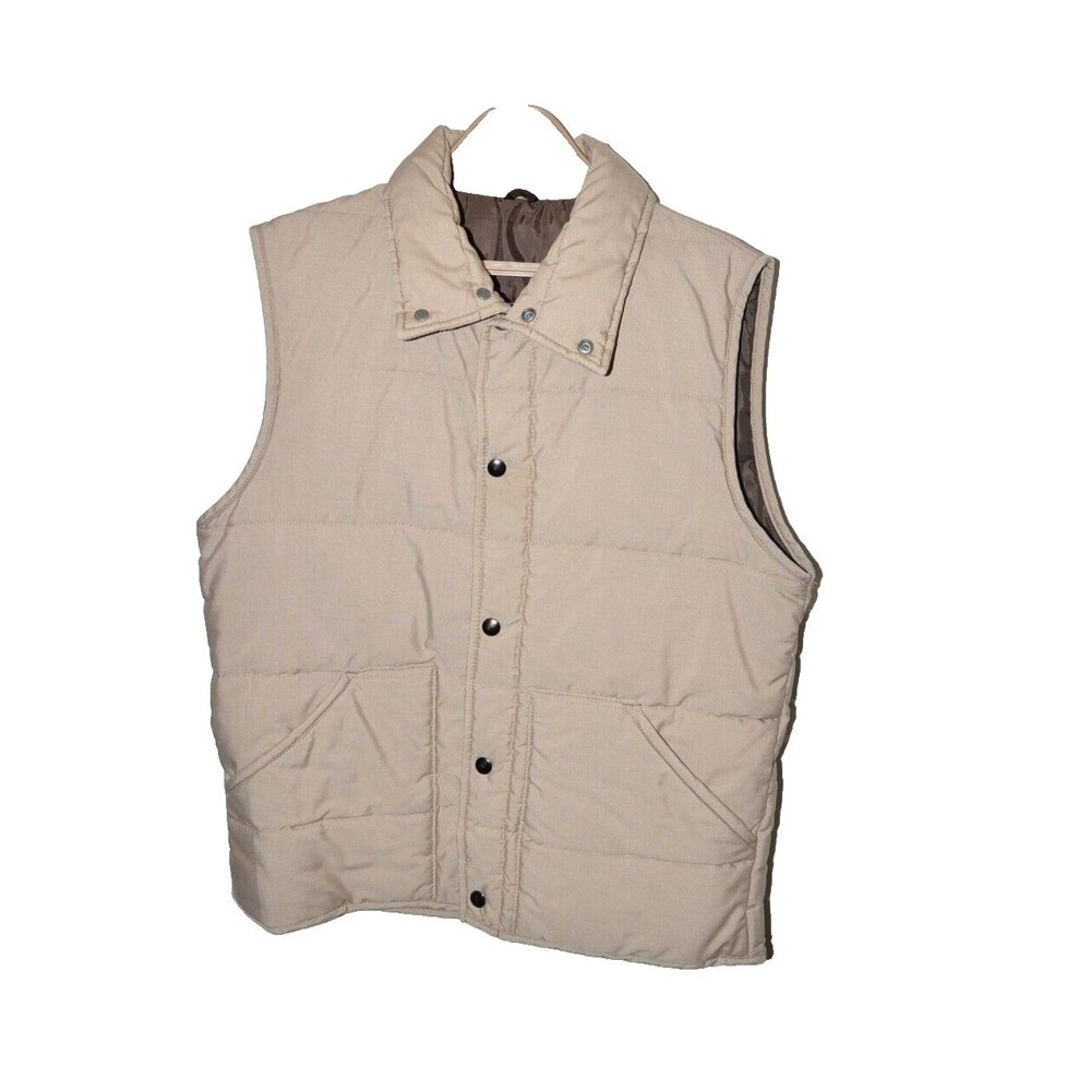 Vtg SEARS Outerwear Puffer‎ Vest Light Brown Khaki Sz M 1970's